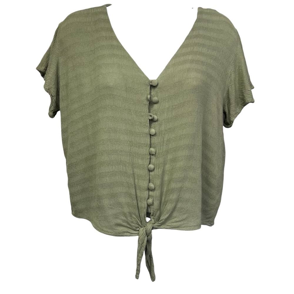 Lot Of Two Blouse Top Womens Sz L Green & Brown Leopard Shor Sleeve tie front - Picture 3 of 10